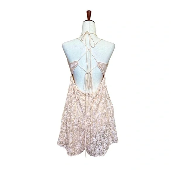 Free People Lexi Strappy Lace Romper Light Pink Size XL #1892 - Picture 5 of 8